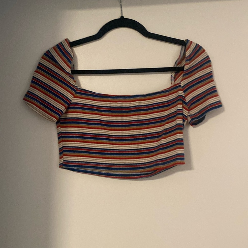 TOBI red and blue striped crop top